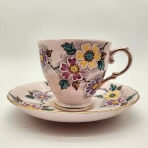 Tuscan Fine English Bone China Tea Cup‎ and Saucer Pink Floral England Vintage